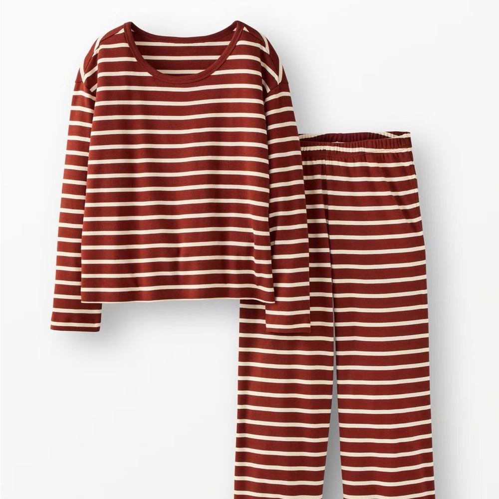 NWOT - Hanna Andersson Women’s Wide Leg Pajama Set - Size Medium, Cocoa & Ecru